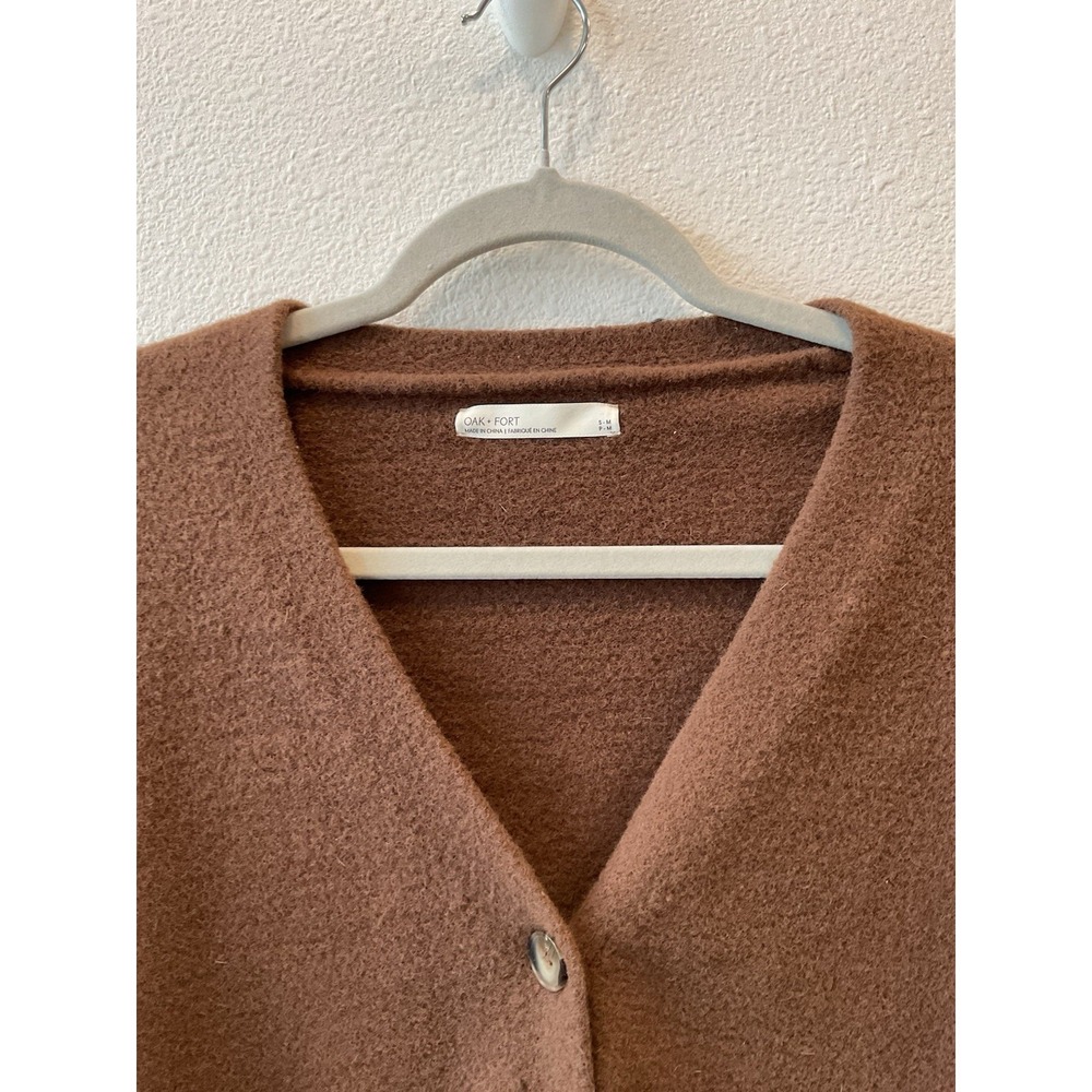 Oak + Fort Cardigan Sweater Womens S/M Brown V-Neck Buttons - Picture 3 of 9